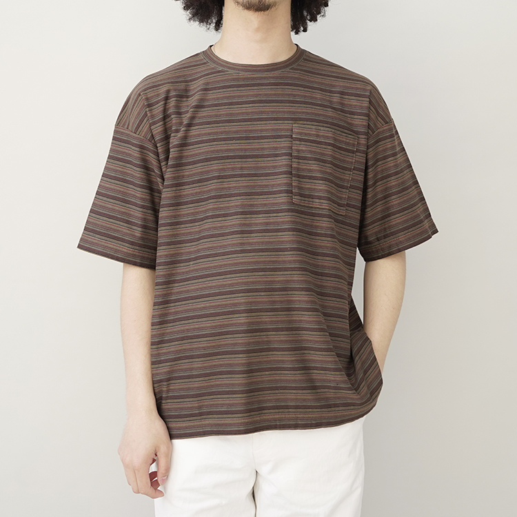 CRAZY BORDER TEE - Recycled yarn - / BROWN | SEVEN BY SEVEN(セブン 