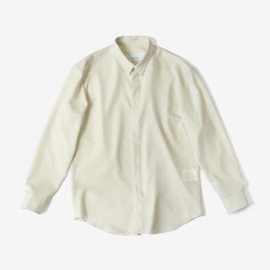  / DROPPED SHOULDER TOP WITH SHIRT COLLAR IN WOOL SHIRTING / IVORY