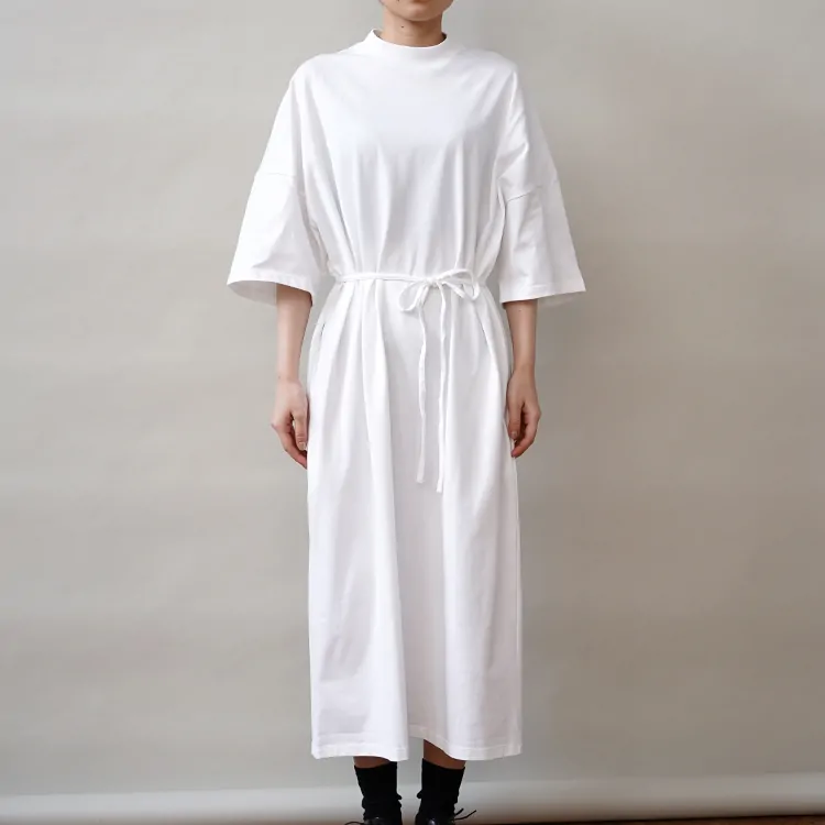 Graphpaper (WOMEN) / Fine Cotton Mock Neck Big Sleeve Dress / WHITE