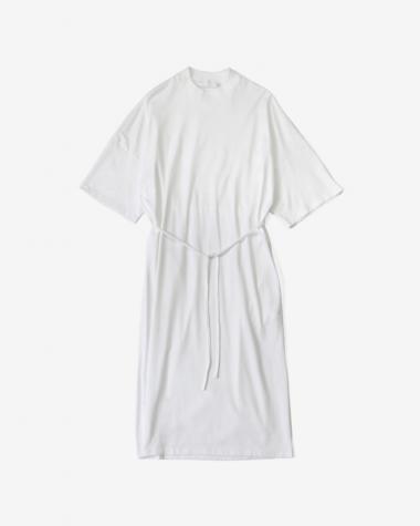  / Fine Cotton Mock Neck Big Sleeve Dress / WHITE
