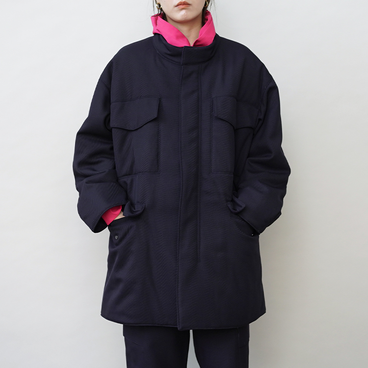 DROPPED SHOULDER PUFFER WITH STAND COLLAR IN WOOL 