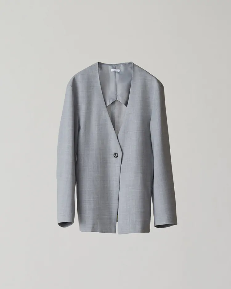 ZOE / collarless jacket / gray