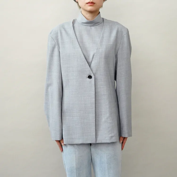 ZOE / collarless jacket / gray