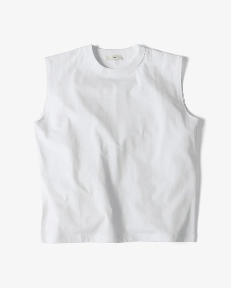 ATON (WOMEN) / DRY COTTON JERSEY NO-SLEEVE PULLOVER / WHITE