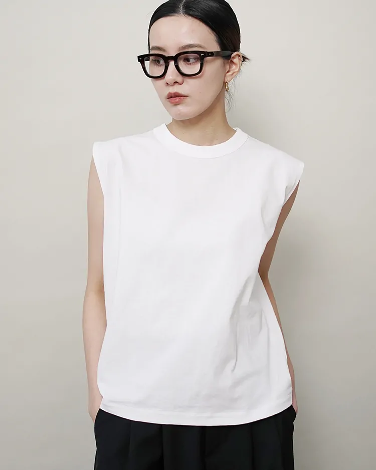 ATON (WOMEN) / DRY COTTON JERSEY NO-SLEEVE PULLOVER / WHITE