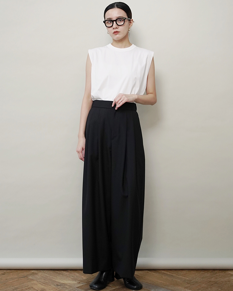 WOOL TROPICAL WIDE EASY PANTS / BLACK | ATON (WOMEN WOOL TROPICAL WIDE EASY PANTS / BLACK | ATON (WOMEN