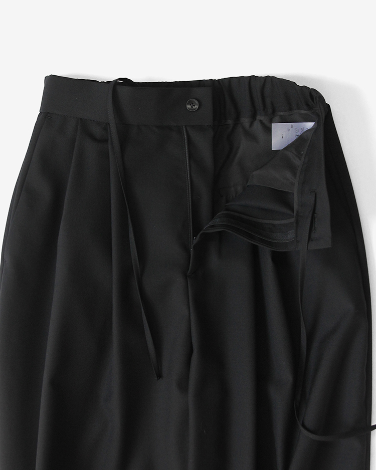 WOOL TROPICAL WIDE EASY PANTS / BLACK | ATON (WOMEN