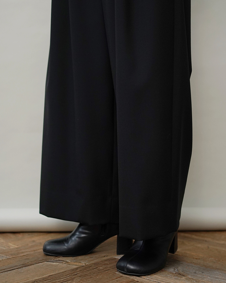WOOL TROPICAL WIDE EASY PANTS / BLACK | ATON (WOMEN