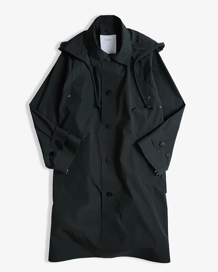 OVERCOAT / Raglan Sleeve Overcoat with Soutien Collar and Removable Hood / Forest Green