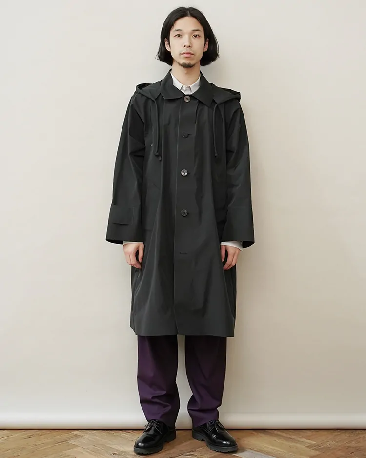 OVERCOAT / Raglan Sleeve Overcoat with Soutien Collar and Removable Hood / Forest Green