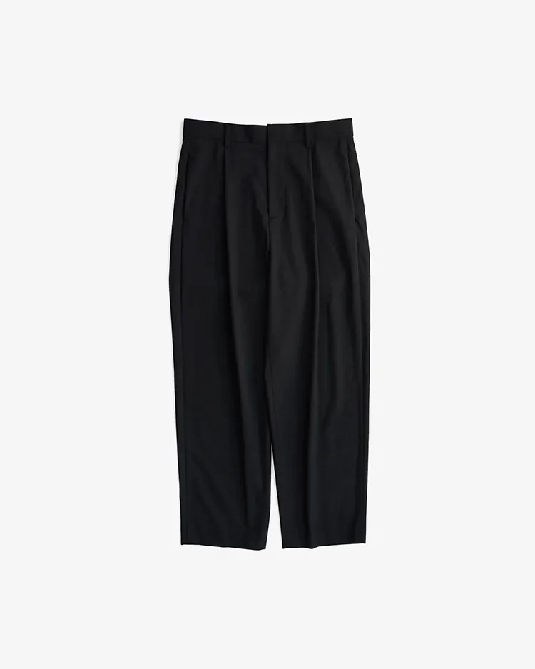 ATON (MEN) / HIGH TWIST WOOL WIDE PANTS / BLACK