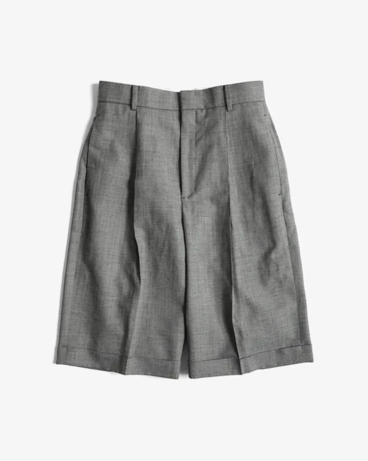 ATON (WOMEN) / WOOL LINEN SHARKSKIN WIDE PANTS / GRAY