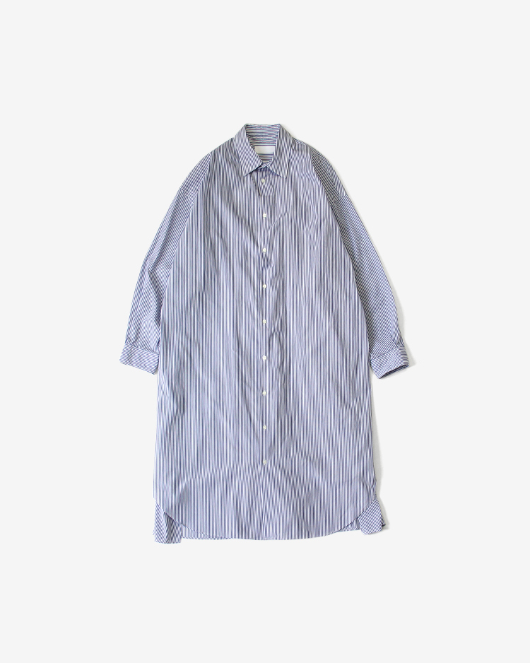 Graphpaper (WOMEN) / Broad Stripe Regular Oversized Shirt Dress / BLUE-ST