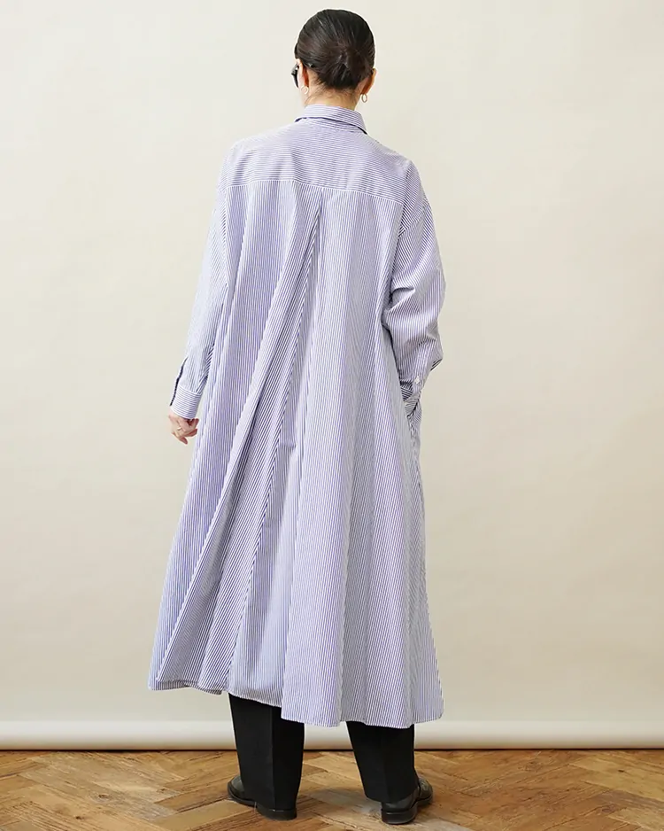 Graphpaper (WOMEN) / Broad Stripe Regular Oversized Shirt Dress / BLUE-ST