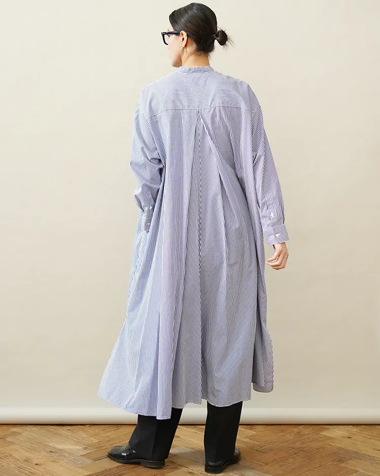 Graphpaper (WOMEN) / Broad Band Collar Oversized Shirt Dress / BLUE-ST