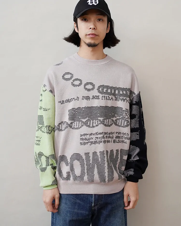 BAL / JACQUARD COTTON CREWNECK SWEATER / GRAY