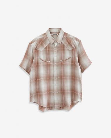  / WESTERN SHIRTS S/S - Triple gauze glittery check -/PINK