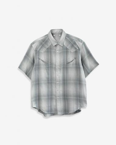  / WESTERN SHIRTS S/S - Triple gauze glittery check - /GRAY