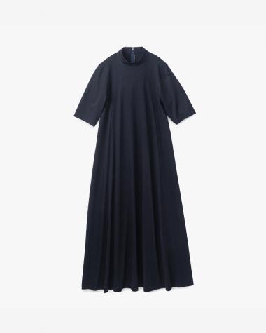  / Fine Smooth Mock Neck Panel Line Dress / NAVY