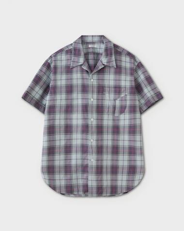  / Cambric Check Open Collar Shirt / PURPLE