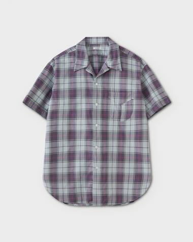  / Cambric Check Open Collar Shirt / PURPLE