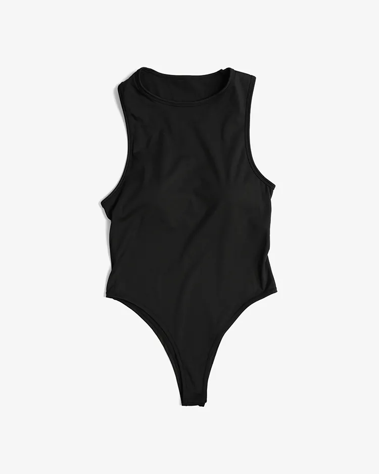 TW / Open Back Asymmetry Bodysuit / BLACK