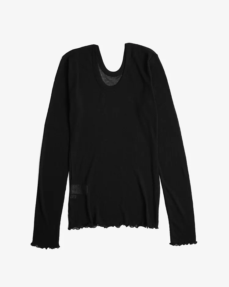 HAKUJI / Sheer rib LS PO / BLACK