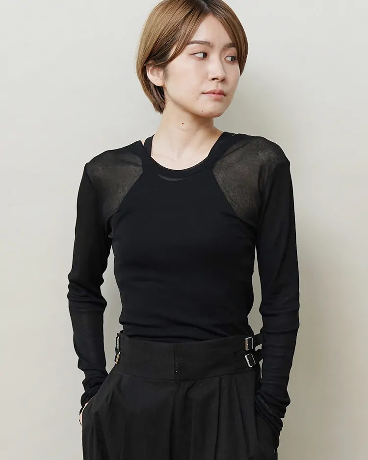 HAKUJI / Sheer rib LS PO / BLACK