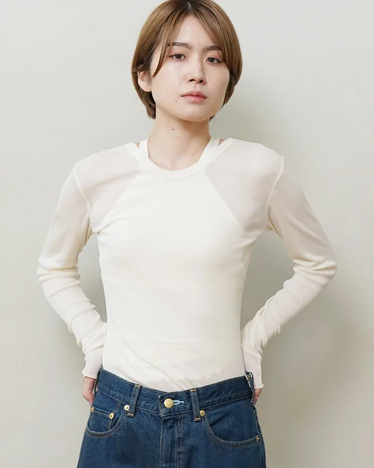 HAKUJI / Sheer rib LS PO / IVORY