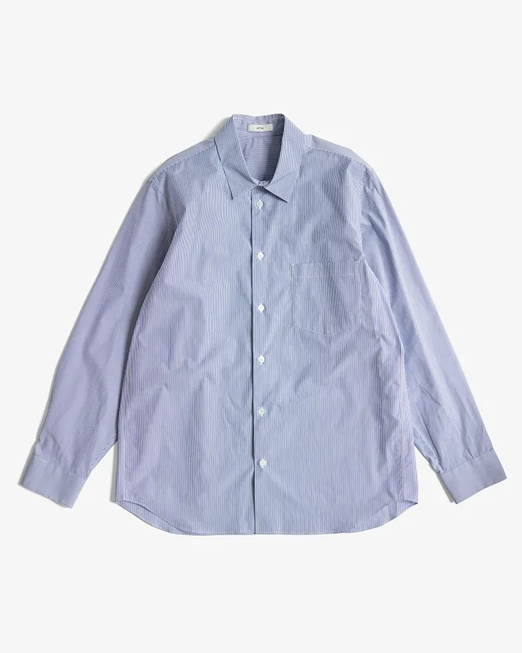 ATON (WOMEN) / GIZA STRIPE STANDARD SHIRT / NAVY