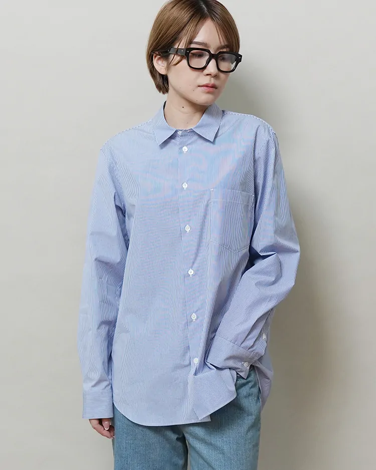 ATON (WOMEN) / GIZA STRIPE STANDARD SHIRT / NAVY
