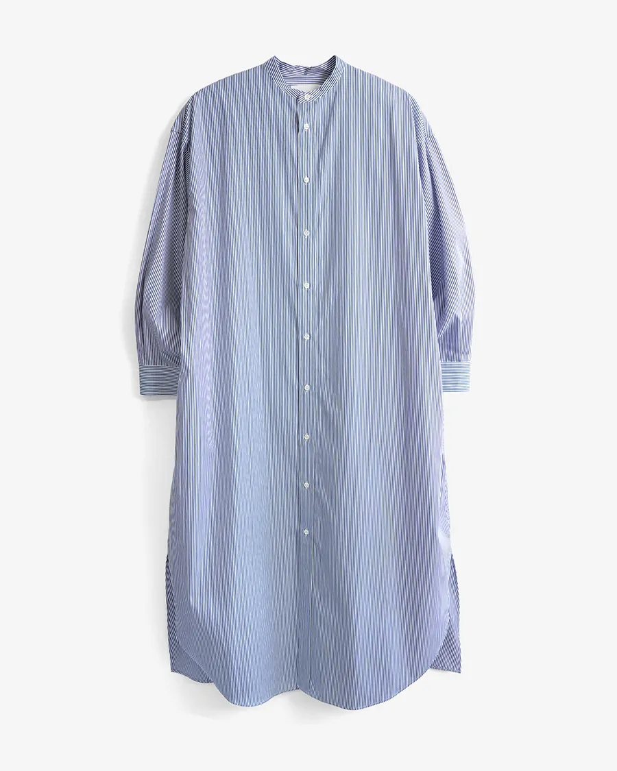 Graphpaper (WOMEN) / High Count Broad Oversized Band Collar Shirt Dress / BLUE STRIPE