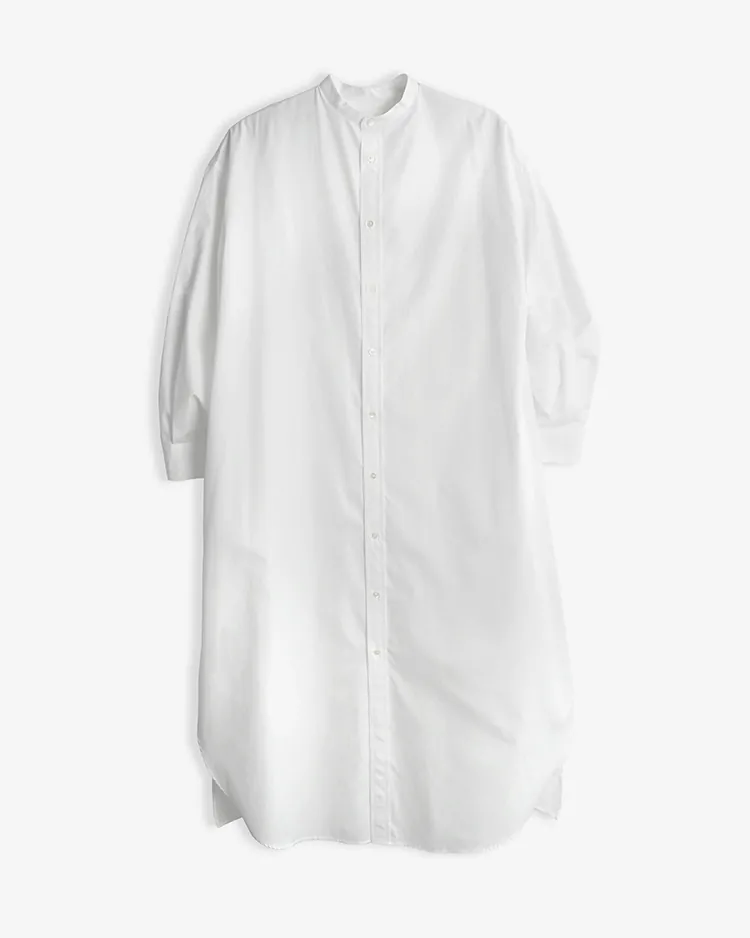 Graphpaper (WOMEN) / High Count Broad Oversized Band Collar Shirt Dress / WHITE