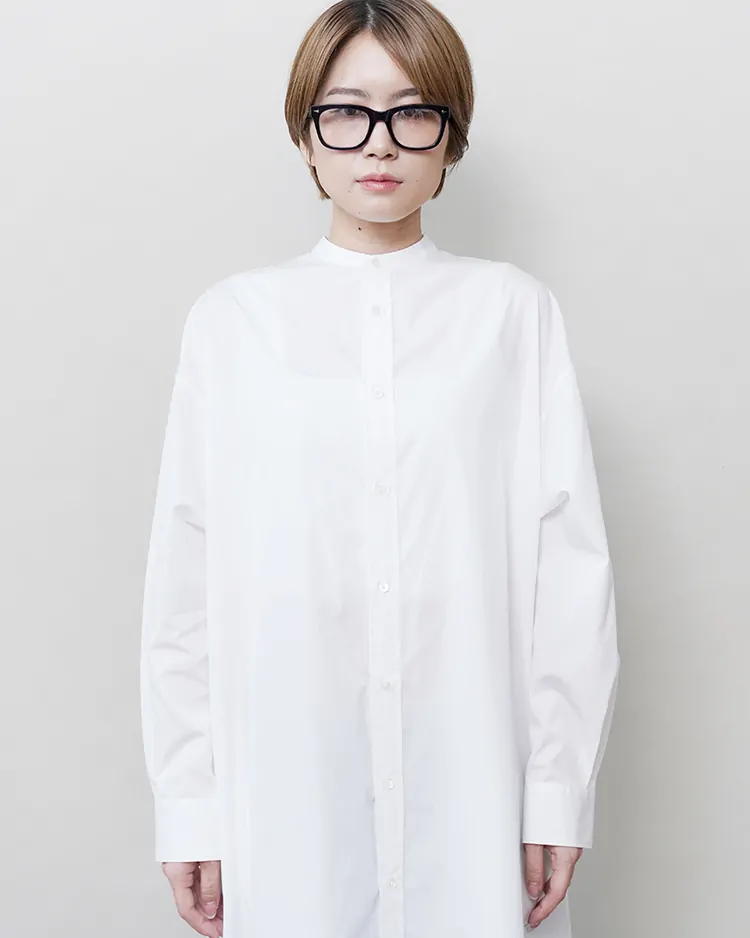 Graphpaper (WOMEN) / High Count Broad Oversized Band Collar Shirt Dress / WHITE