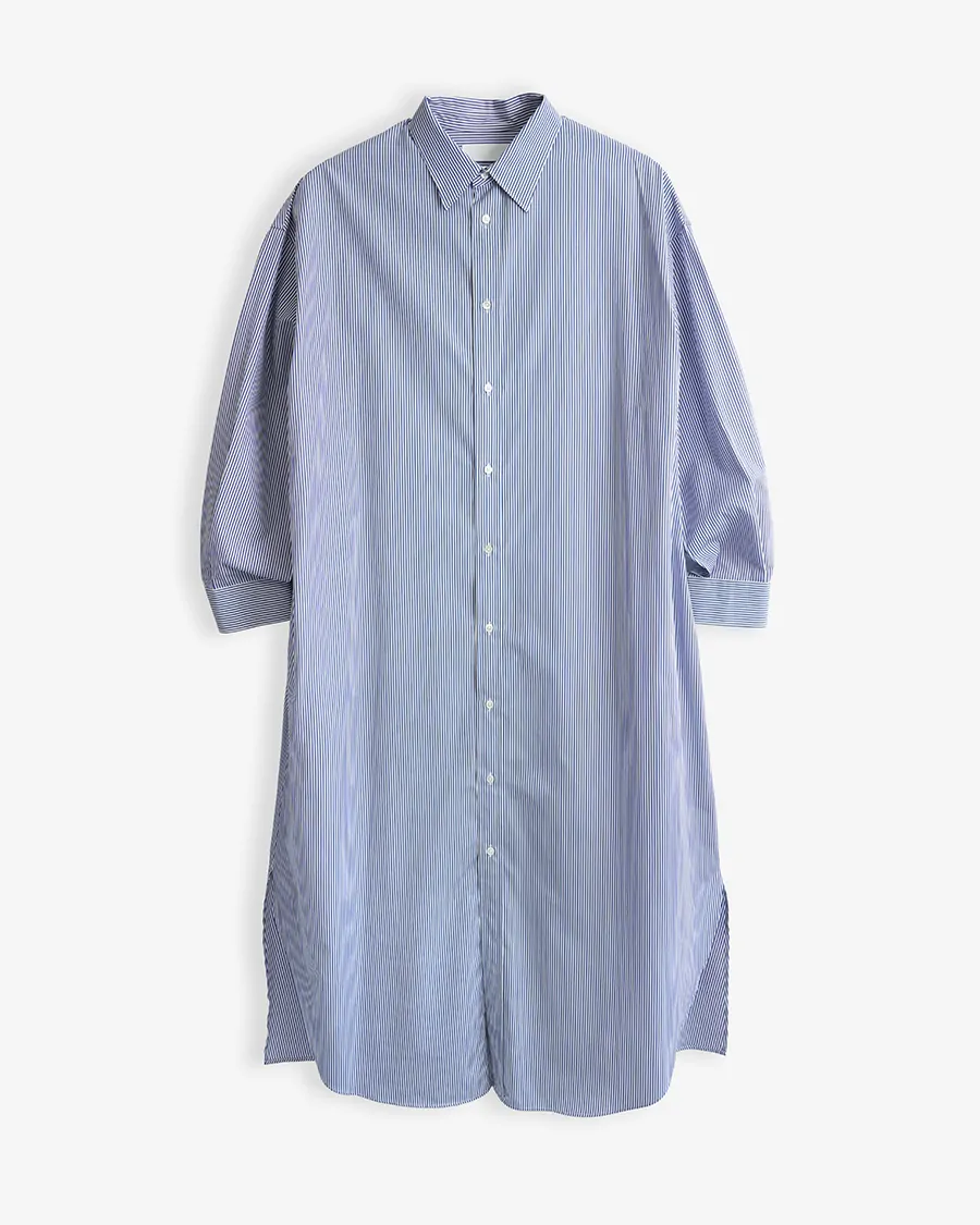 Graphpaper (WOMEN) / High Count Broad Oversized Regular Collar Shirt Dress / BLUE STRIPE