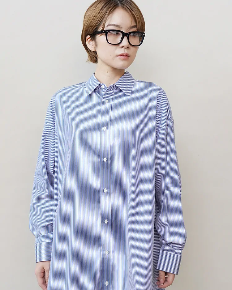 Graphpaper (WOMEN) / High Count Broad Oversized Regular Collar Shirt Dress / BLUE STRIPE