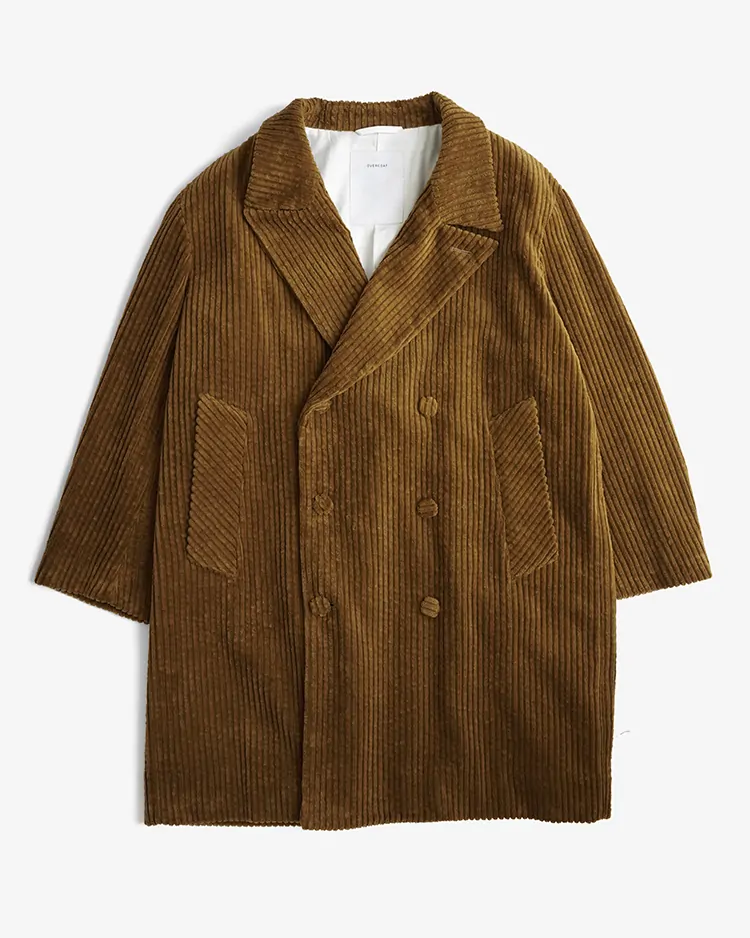 OVERCOAT / Cotton Corduroy Oversized Peacoat / CAMEL