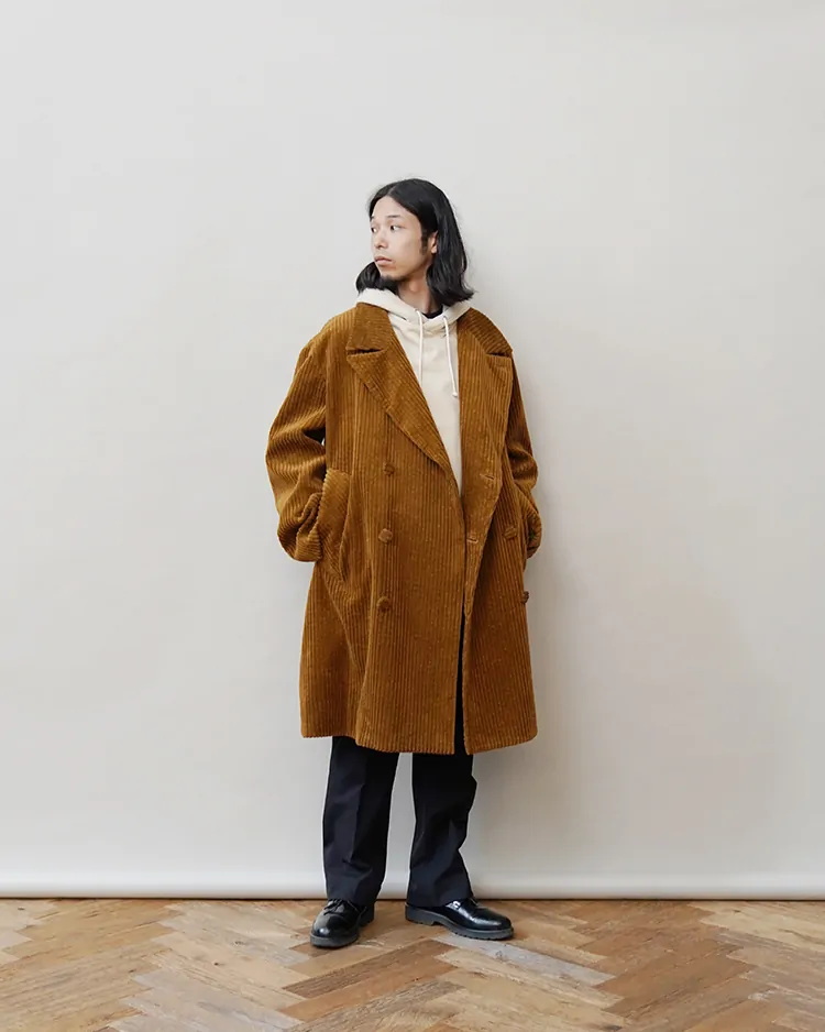 OVERCOAT / Cotton Corduroy Oversized Peacoat / CAMEL