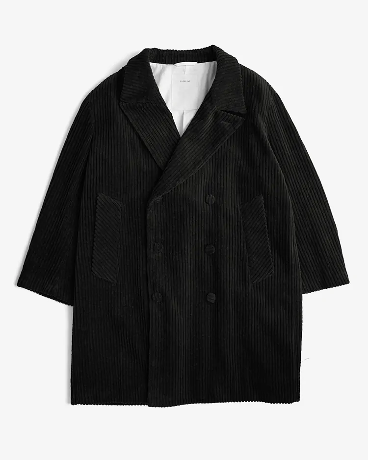 OVERCOAT / Cotton Corduroy Oversized Peacoat / BLACK
