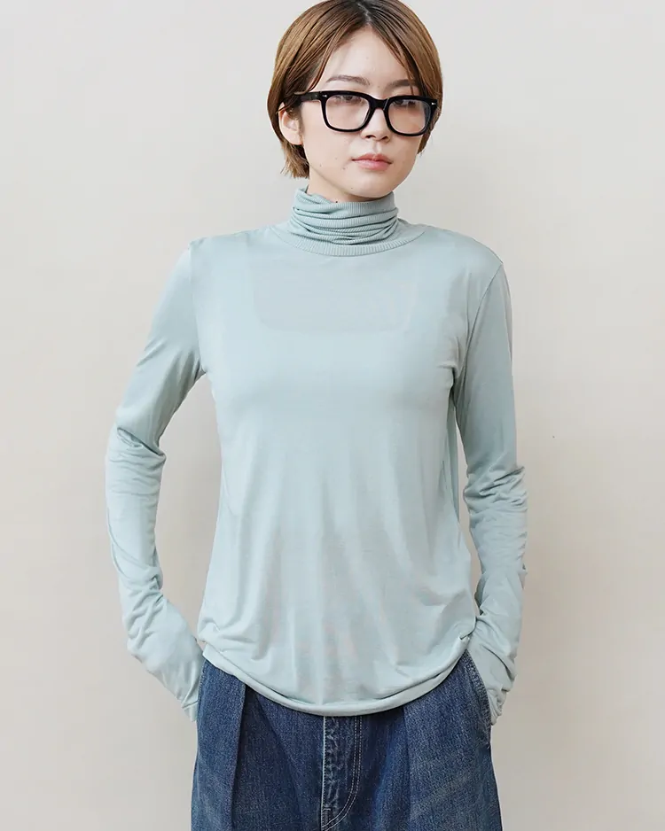ATON (WOMEN) / MODAL SILK JERSEY TURTLENECK PULLOVER / MINT