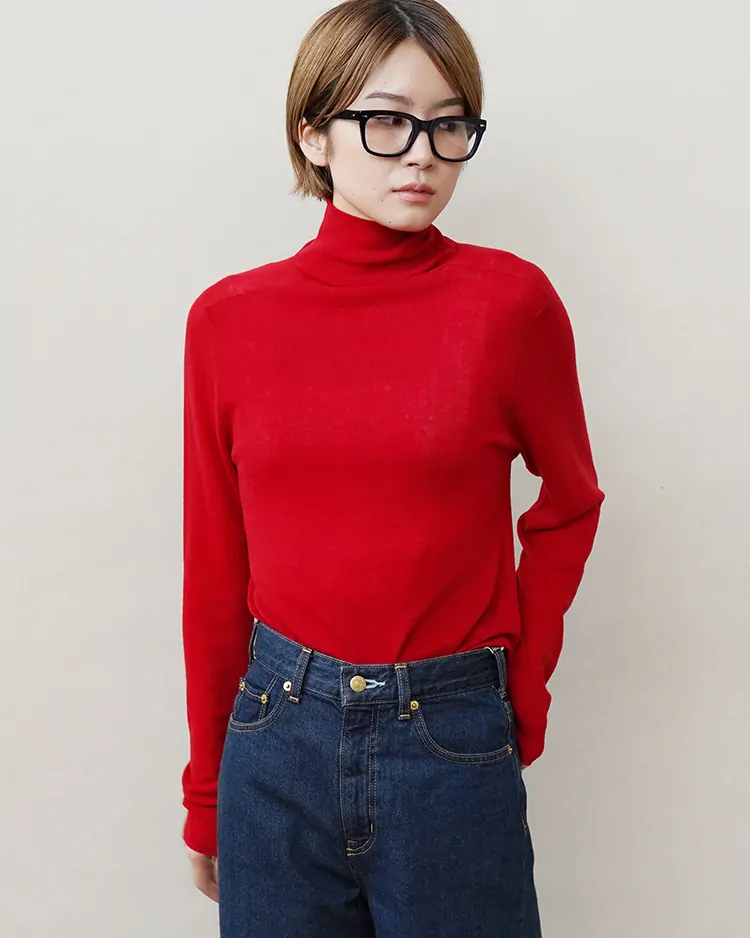 ATON (WOMEN) / ROYAL WOOL CIRCULAR RIB TURTLENECK SWEATER / RED