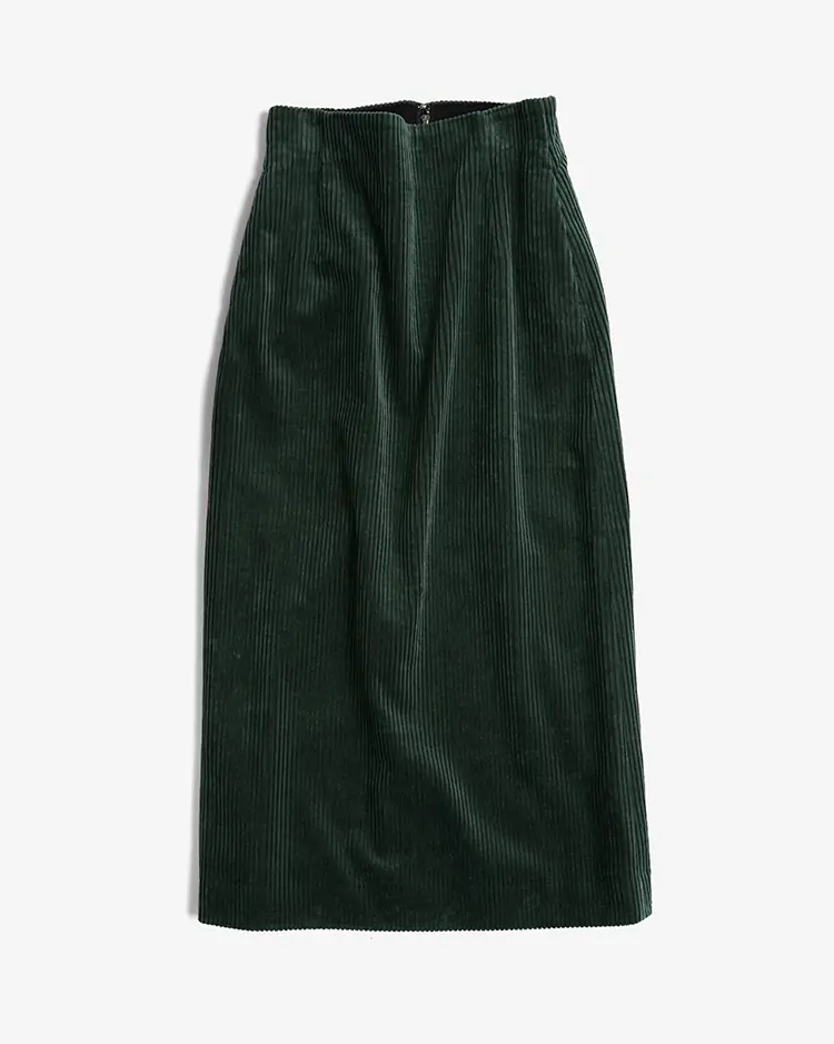 ATON (WOMEN) / 5W COTTON CORDUROY PENCIL SKIRT / GREEN