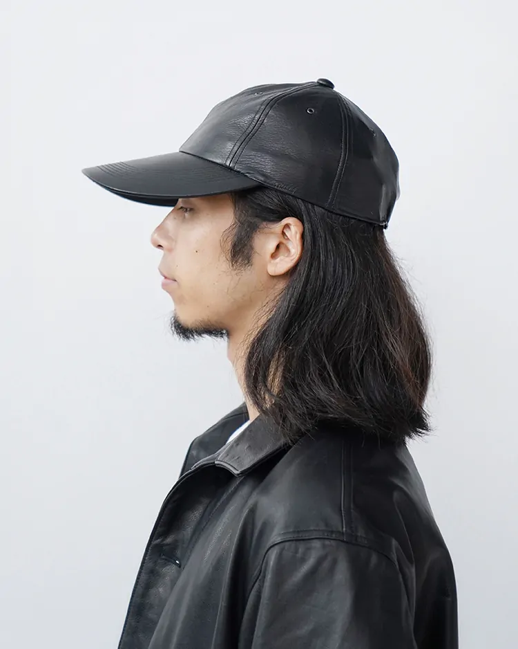PHIGVEL / Leather Long Bill Cap / BLACK
