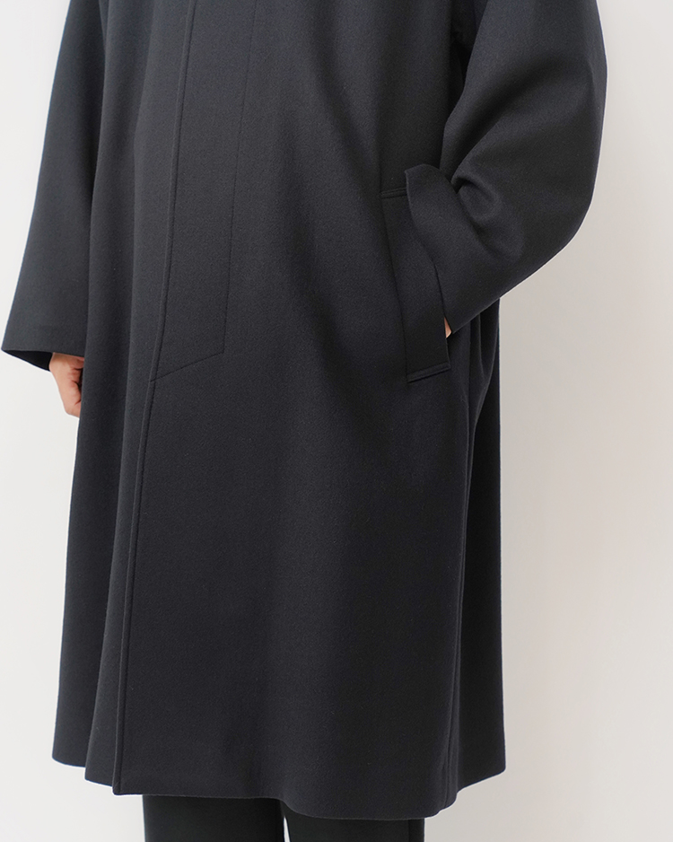 SUPER 160S DOUBLE SAXONY BALMACAAN COAT / BLACK | ATON (MEN