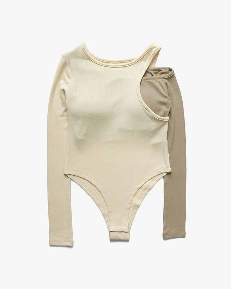 TW / Rib Asymmetry Bodysuit / BEIGE