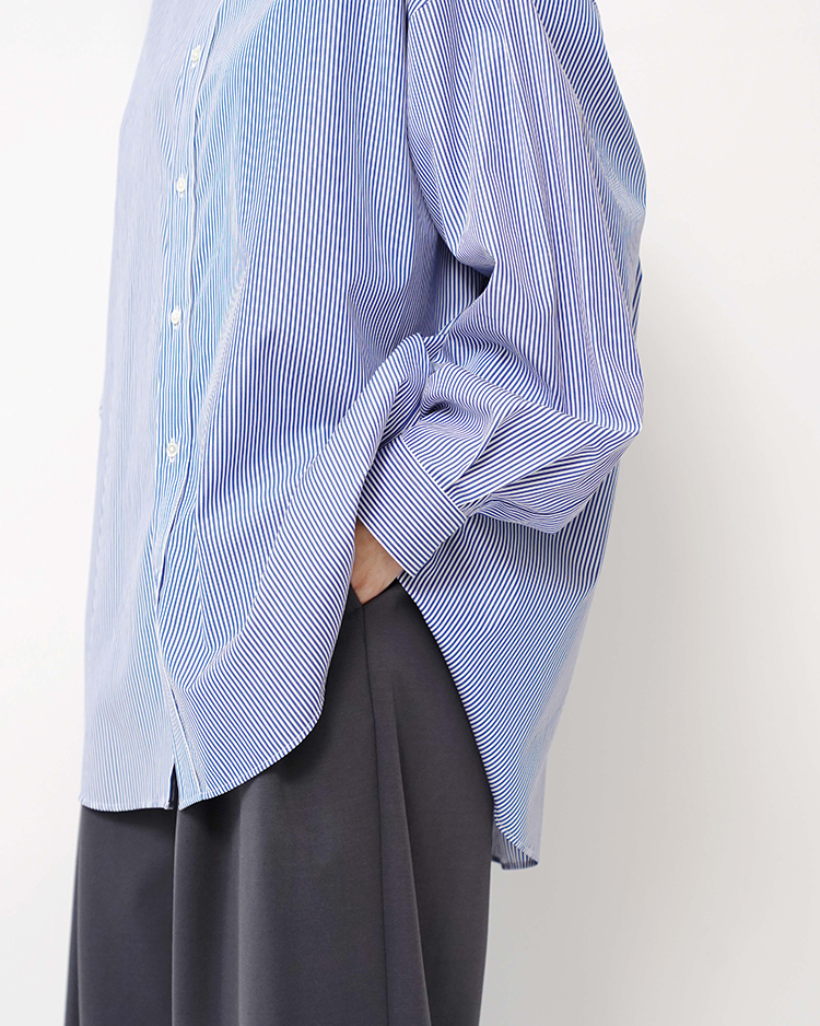High Count Broad L/S Oversized Regular Collar Shirt / STRIPE