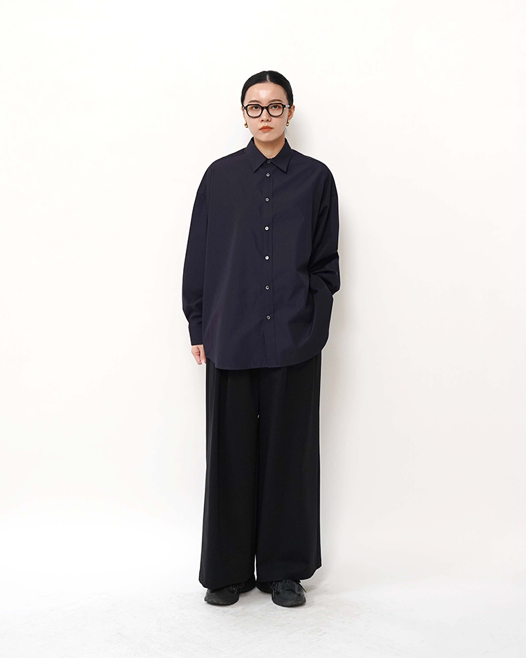 High Count Broad L/S Oversized Regular Collar Shirt / NAVY 