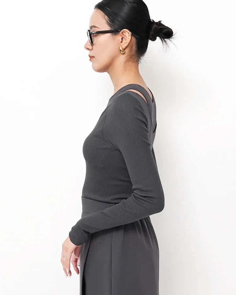 Graphpaper (WOMEN) / American Sea Island Cotton V Neck Innerwear / GREY