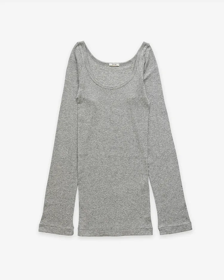 ATON (WOMEN) / COMPACT RIB LONG SLEEVE T-SHIRT / TOP GRAY