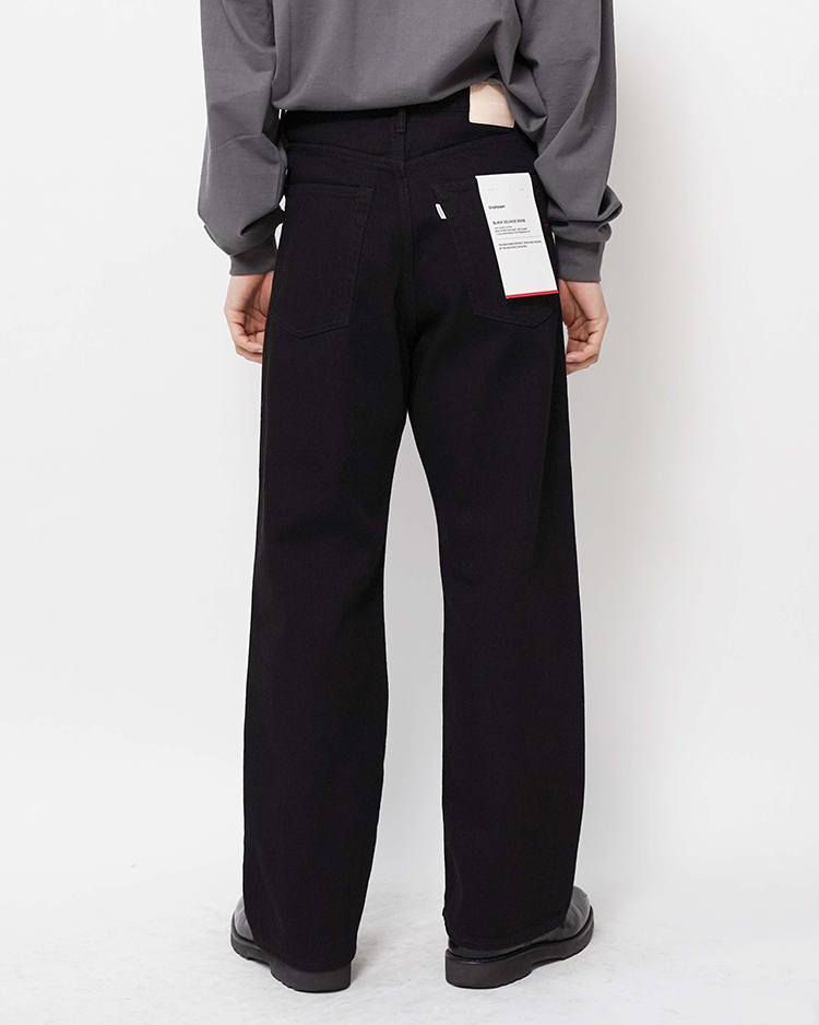 Selvage Denim Five Pocket Wide Straight Pants / BLACK WASHED